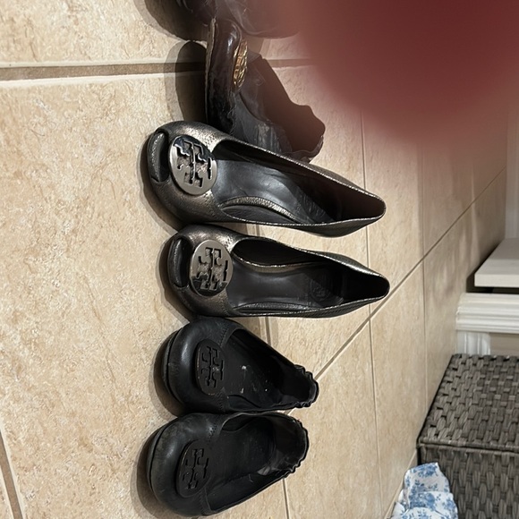 Tory Burch Black and Tan Flats and one wedge project shoes